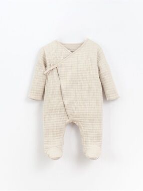 Play Up Wrap Footed Romper Jumpsuit in Oat Organic Cotton 3 Month